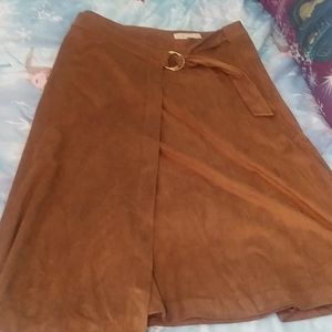 Michael Kors Suede brown wrap fall skirt sz 6